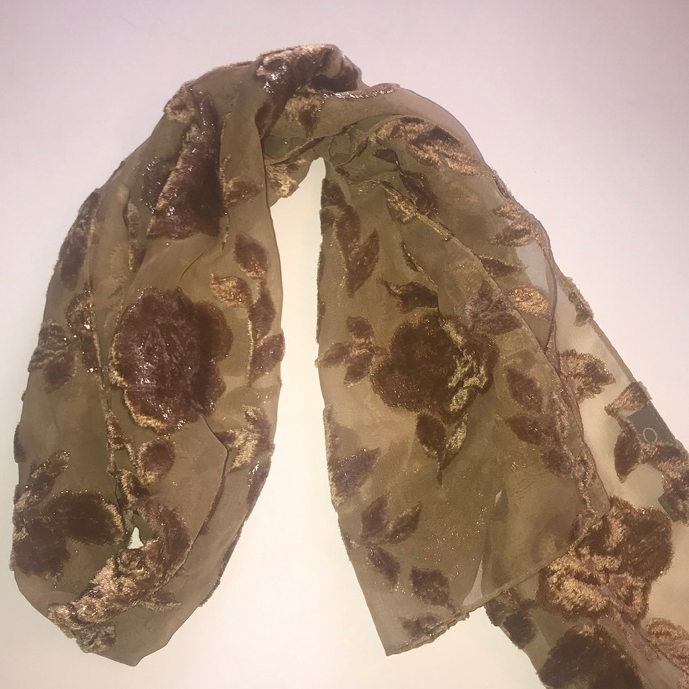 Gold and Brown Floral Shimmer Scarf